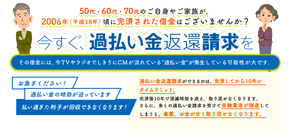 今すぐ、過払い金返還請求を！